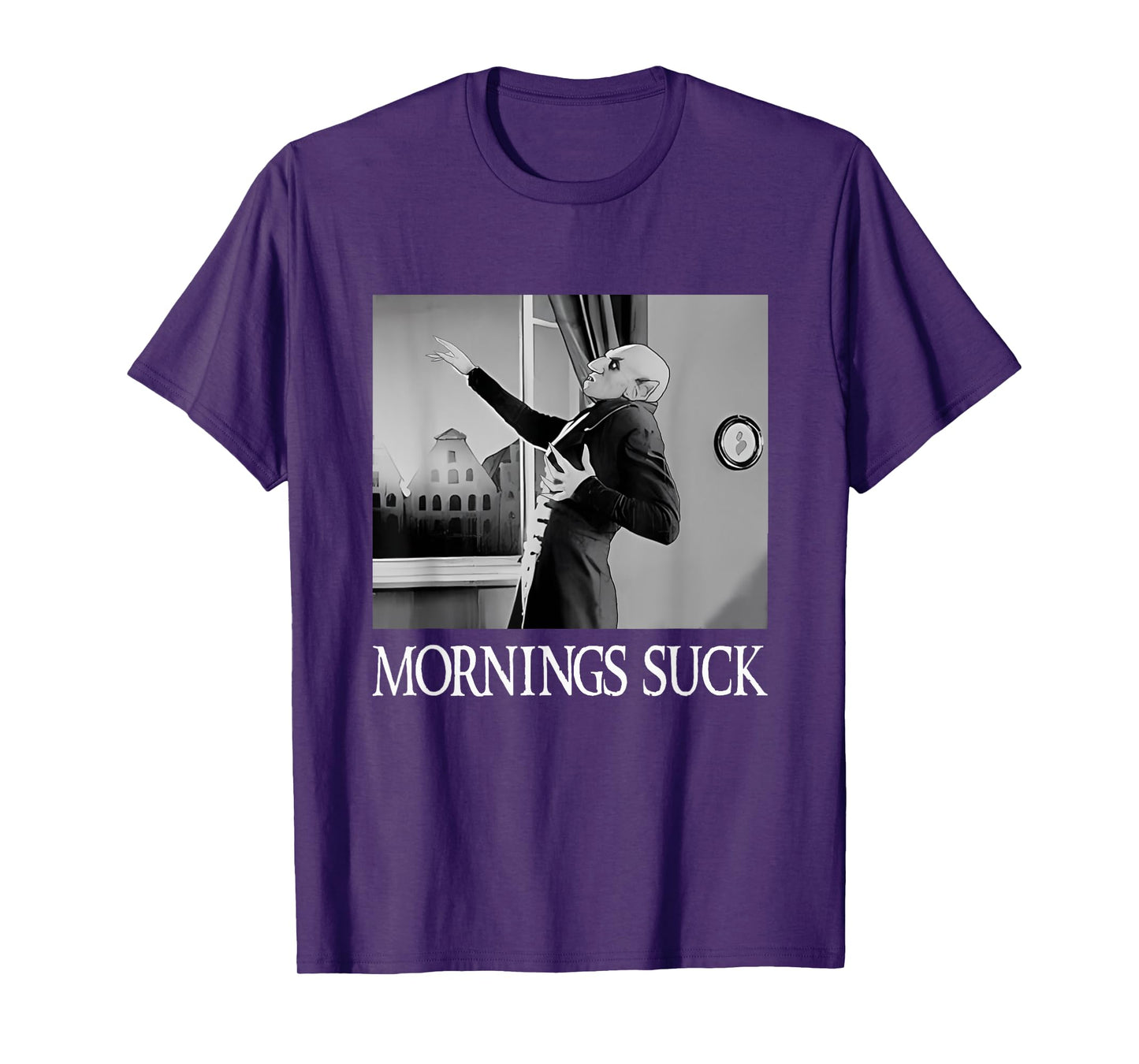 Mornings Suck Funny Halloween Vampire Pun Graphic T-Shirt