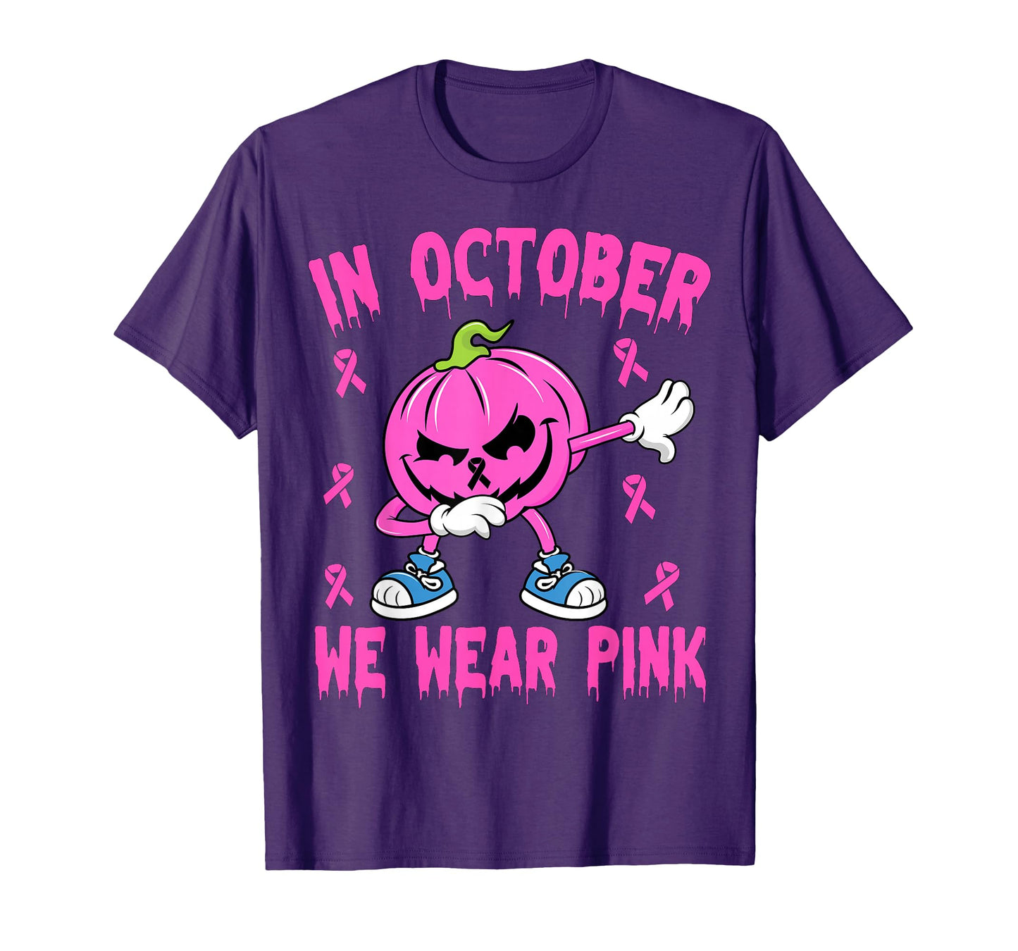 In October We Wear Pink Breast Cancer Pumpkin Halloween Boys T-Shirt