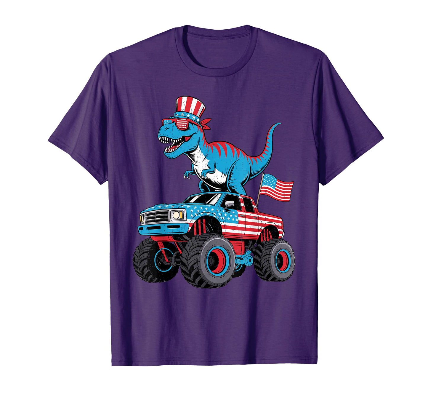Funny 4th of July T Rex Monster Truck USA Flag For Kids Boys T-Shirt