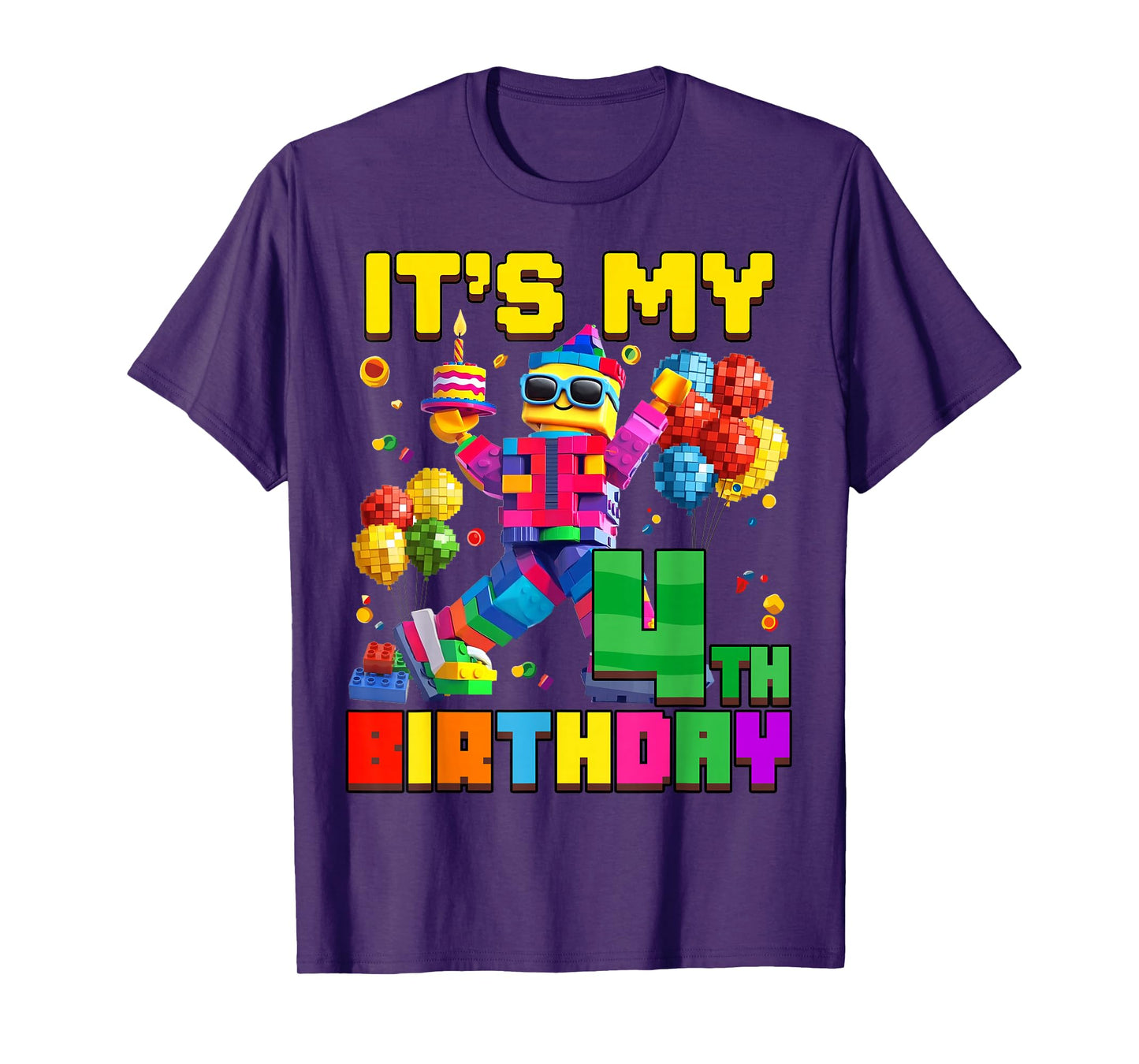Its My 4th Fourth Birthday Building Brick 4 Years Old Boys T-Shirt