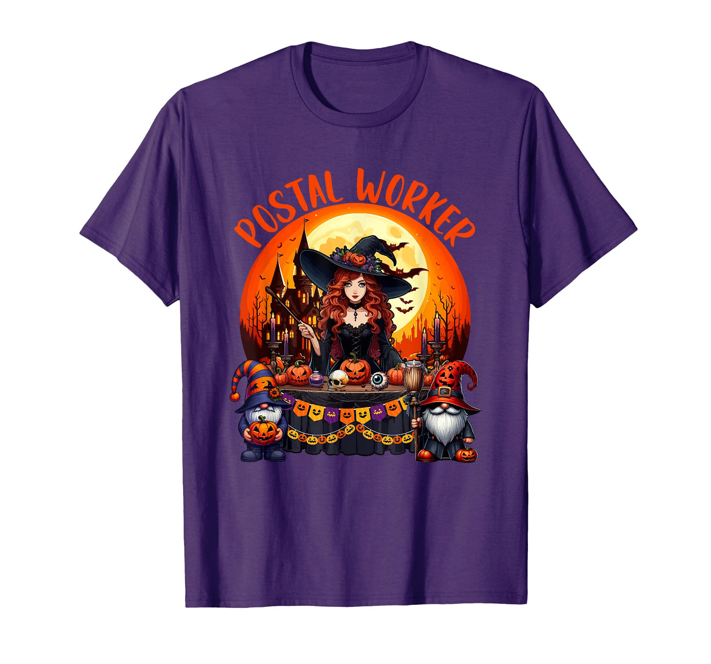Postal Worker Job Costume Witch Horror Gnomes Halloween Moon T-Shirt