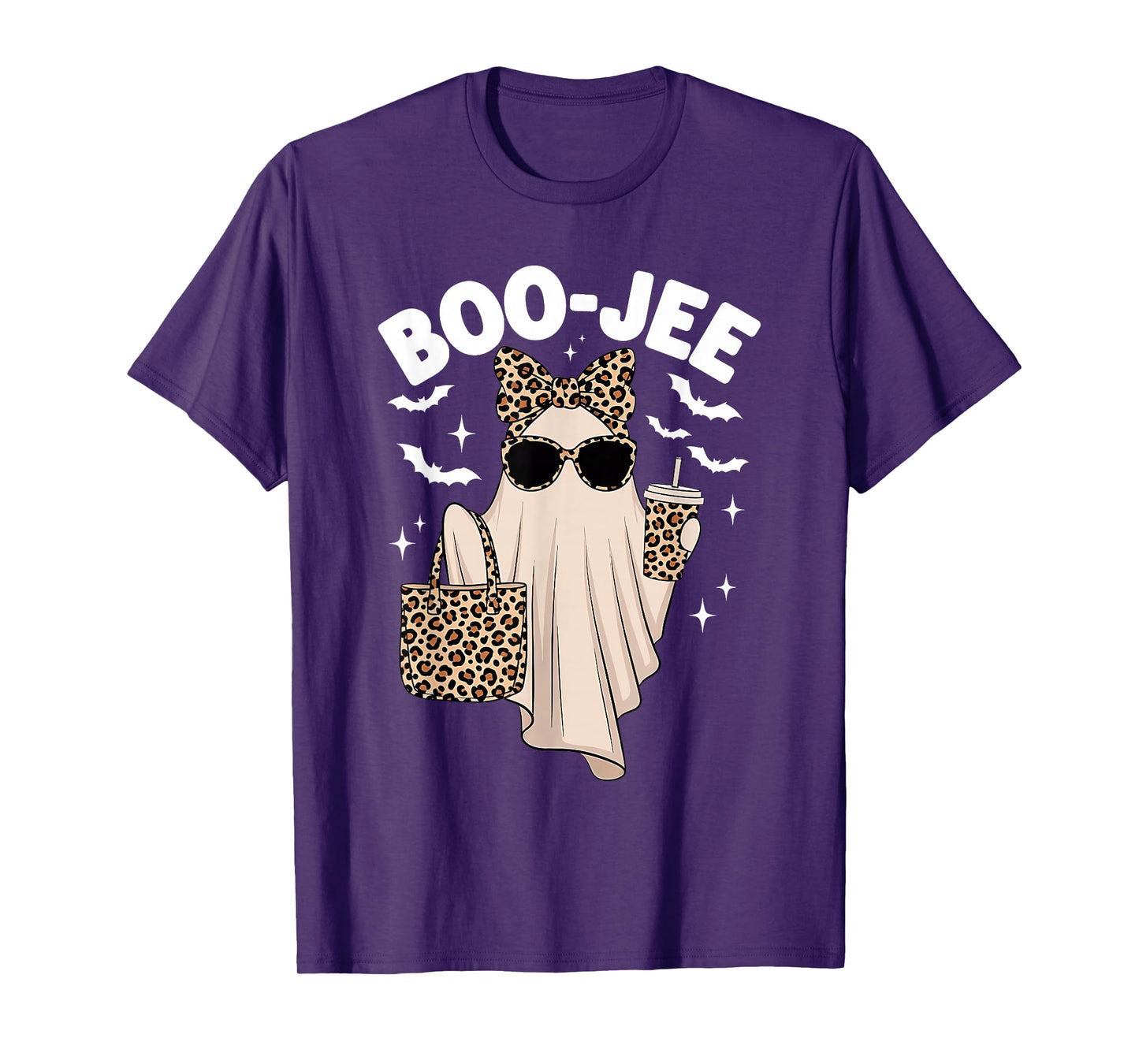 Coquette Leopard Ghost Coffee Boo-JEE Halloween Boujee Ghost T-Shirt