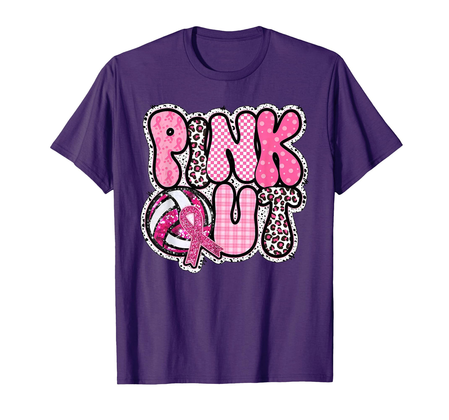 Pink Out Volleyball Breast Cancer Awareness Support Ribbon T-Shirt