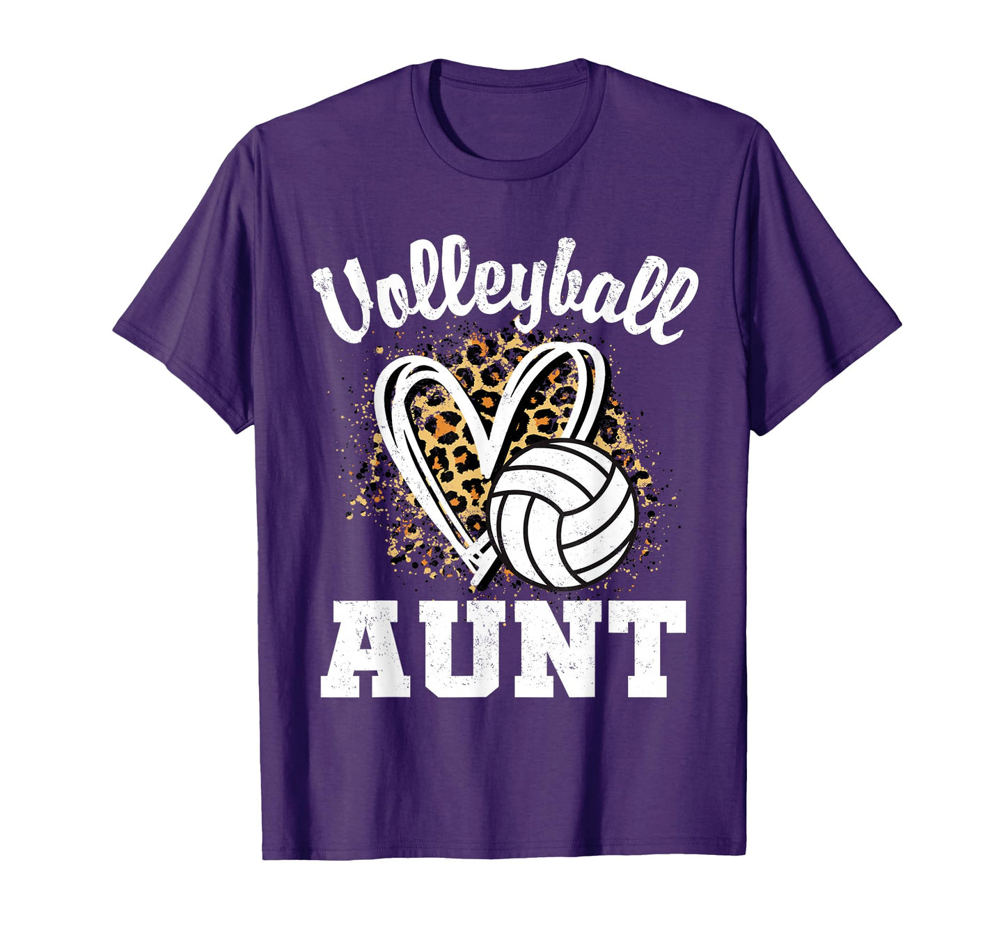 Volleyball Aunt Leopard Heart T-Shirt
