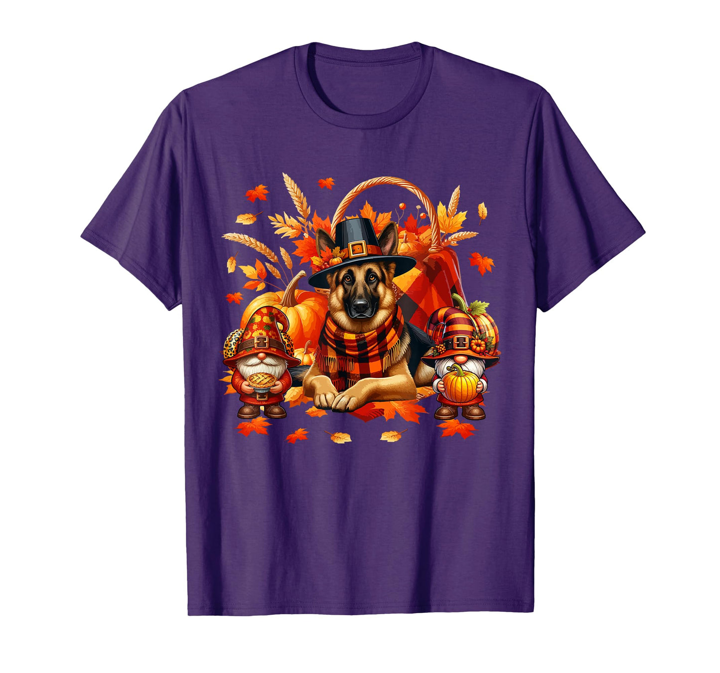 Thanksgiving German Shepherd With Gnomes Fall Pumpkins T-Shirt