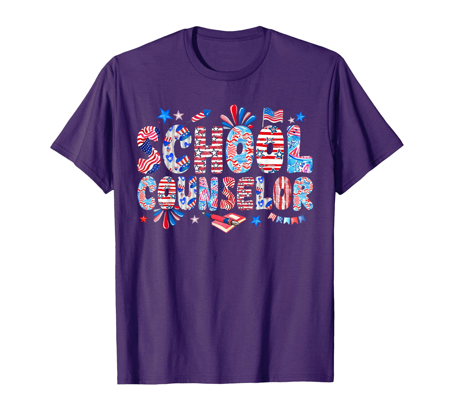 School Counselor 4th Of July US Flag Fireworks Patriotic Job T-Shirt