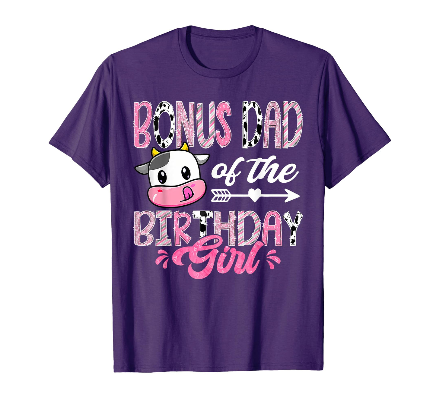 Bonus Dad Of The Birthday Girl Pink Farm Cow 1St Birthday T-Shirt