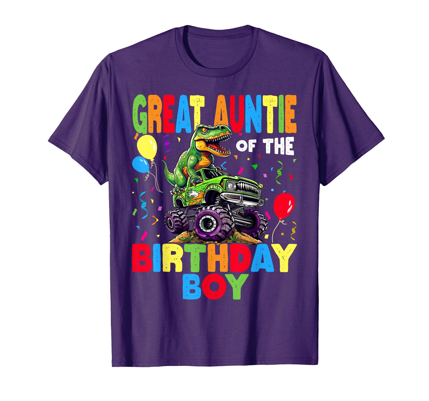 Great Auntie Of The Birthday Boy Dinosaur -Rex Monster Truck T-Shirt