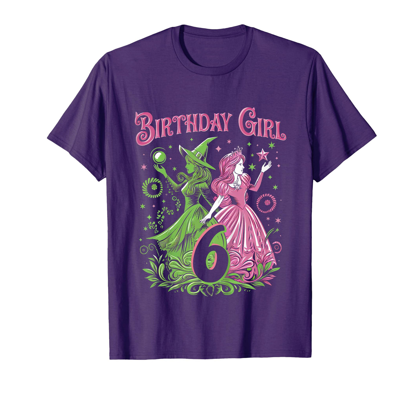 Kids 6th Birthday Witch Pink And Green 6 Years Old Birthday Girls T-Shirt