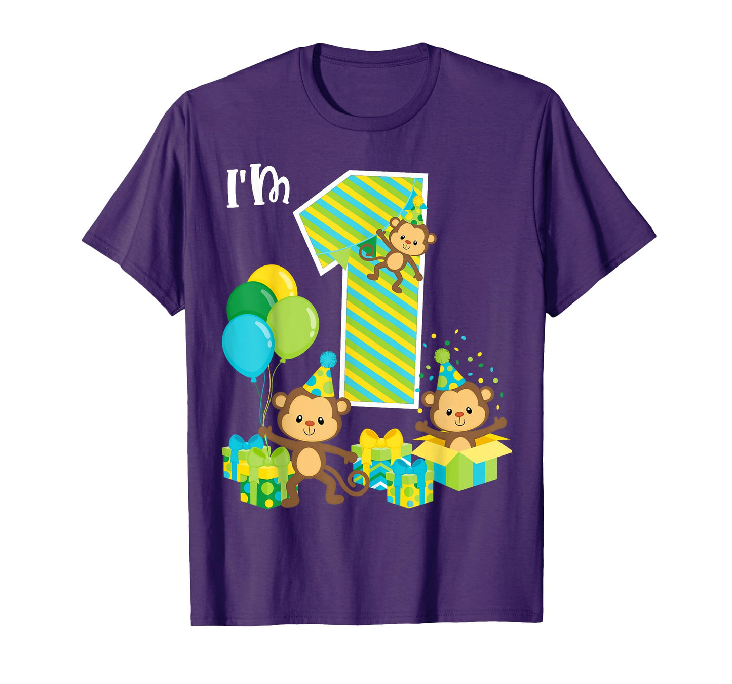 Birthday Monkey 1st Birthday Party One Year Old Kid Toddler T-Shirt