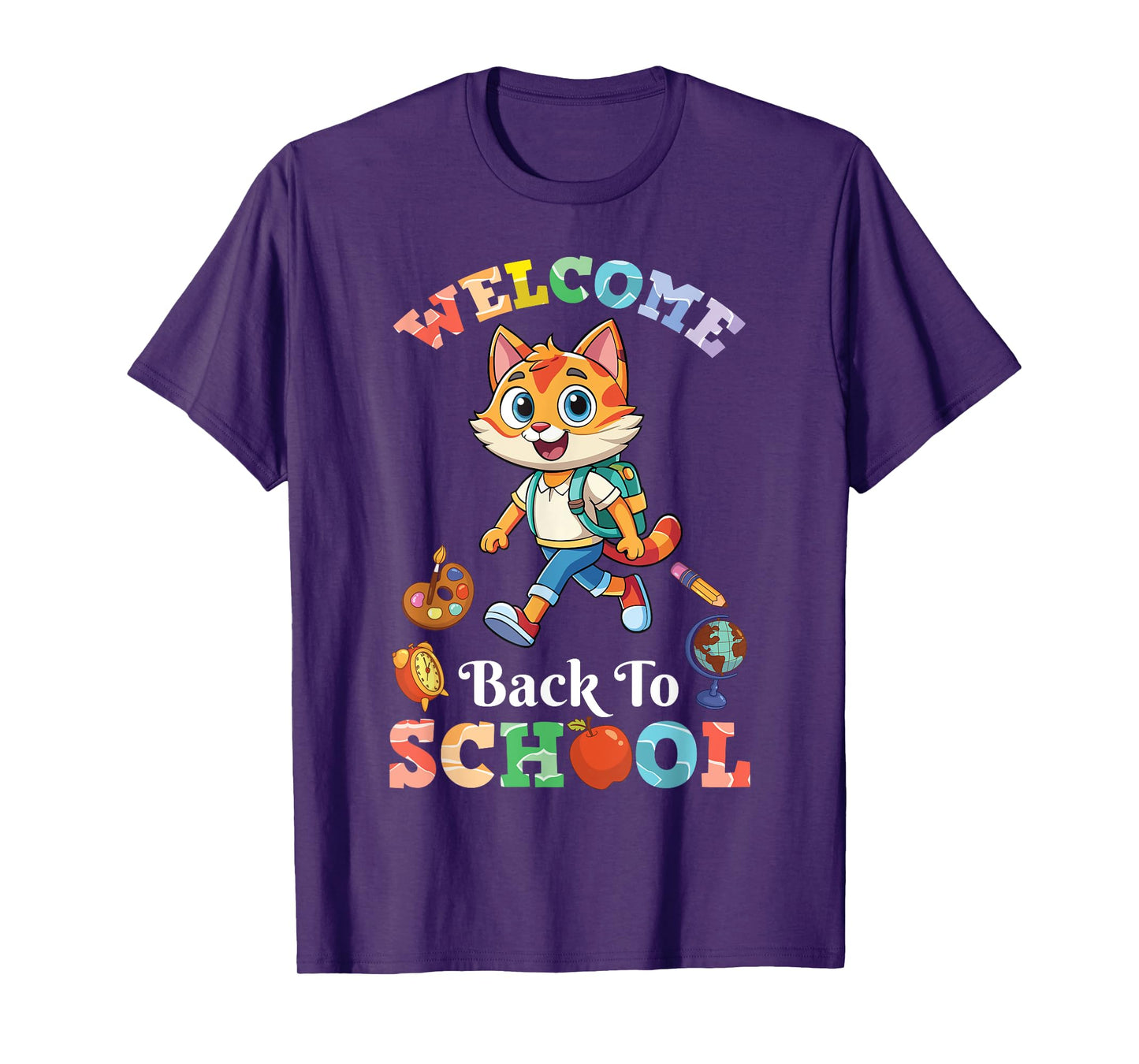 Cute Cat Student With Backpack Welcome Back To School Day T-Shirt