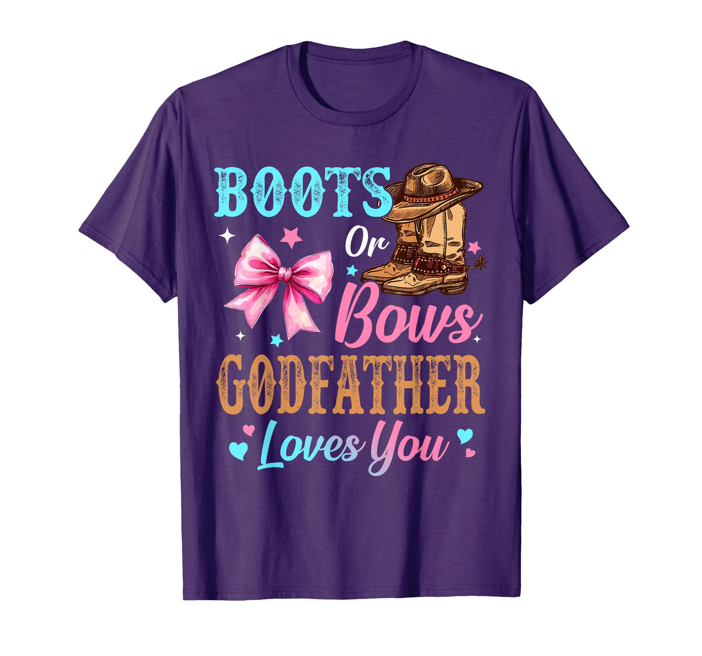 Boots or Bows Godfather Loves You Gender Reveal Family T-Shirt