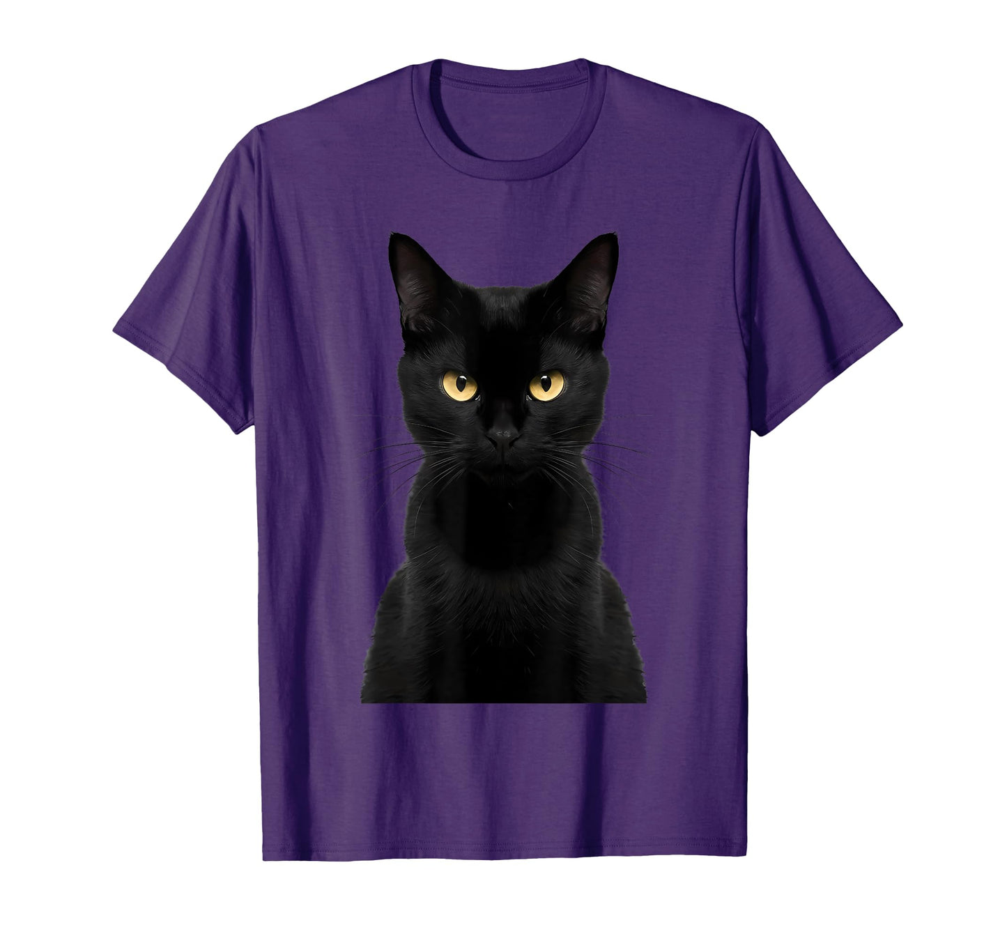 Black Cat Yellow Eyes Angry Cat Funny Staring Cat Halloween Men Women Kids T-Shirt