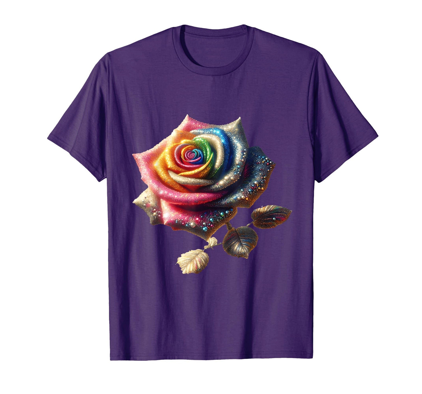 Fantasy Cute Bejeweled Rainbow Rose T-Shirt