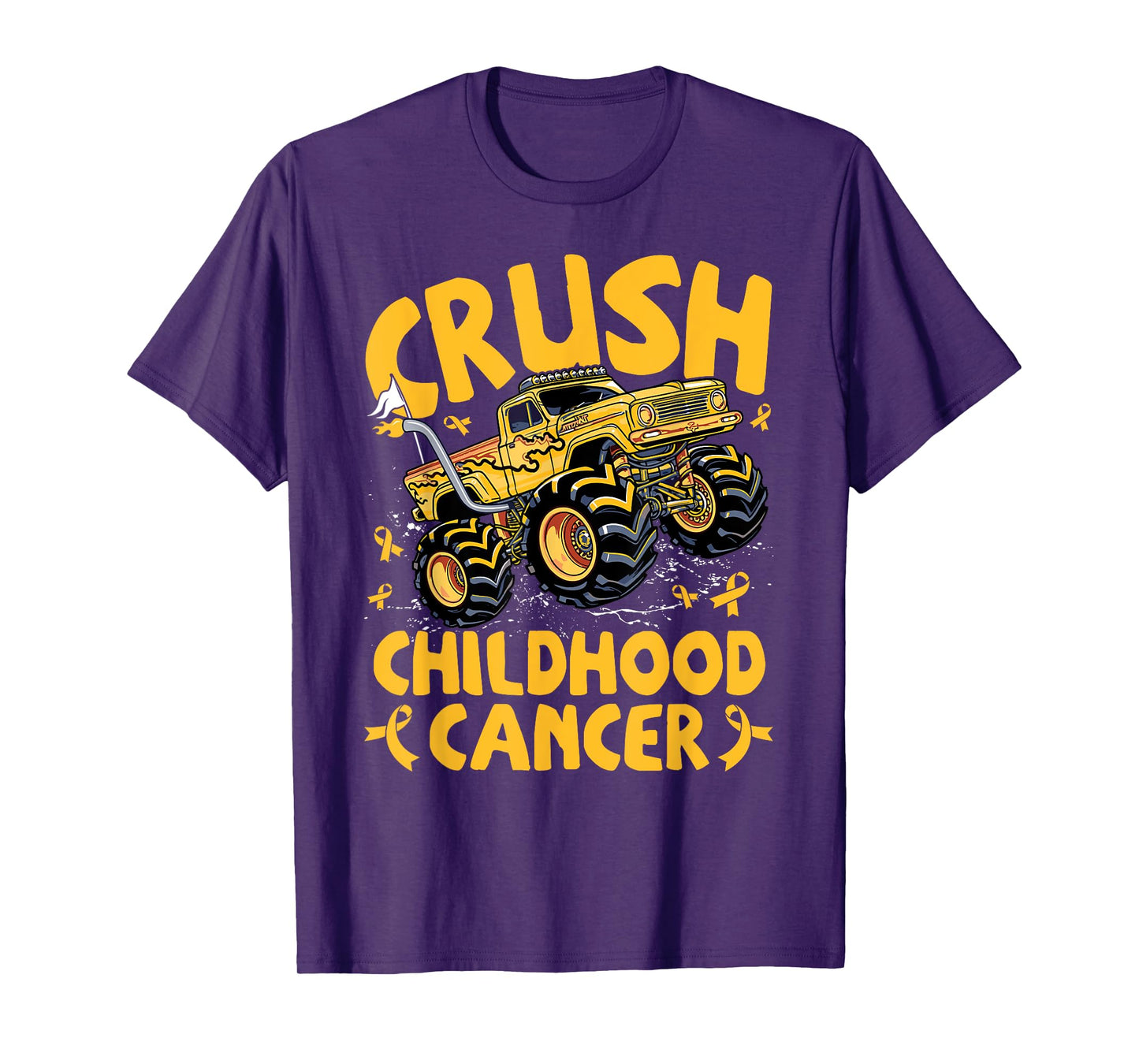 Crush Childhood Cancer Awareness Monster Truck Gold Ribbon T-Shirt