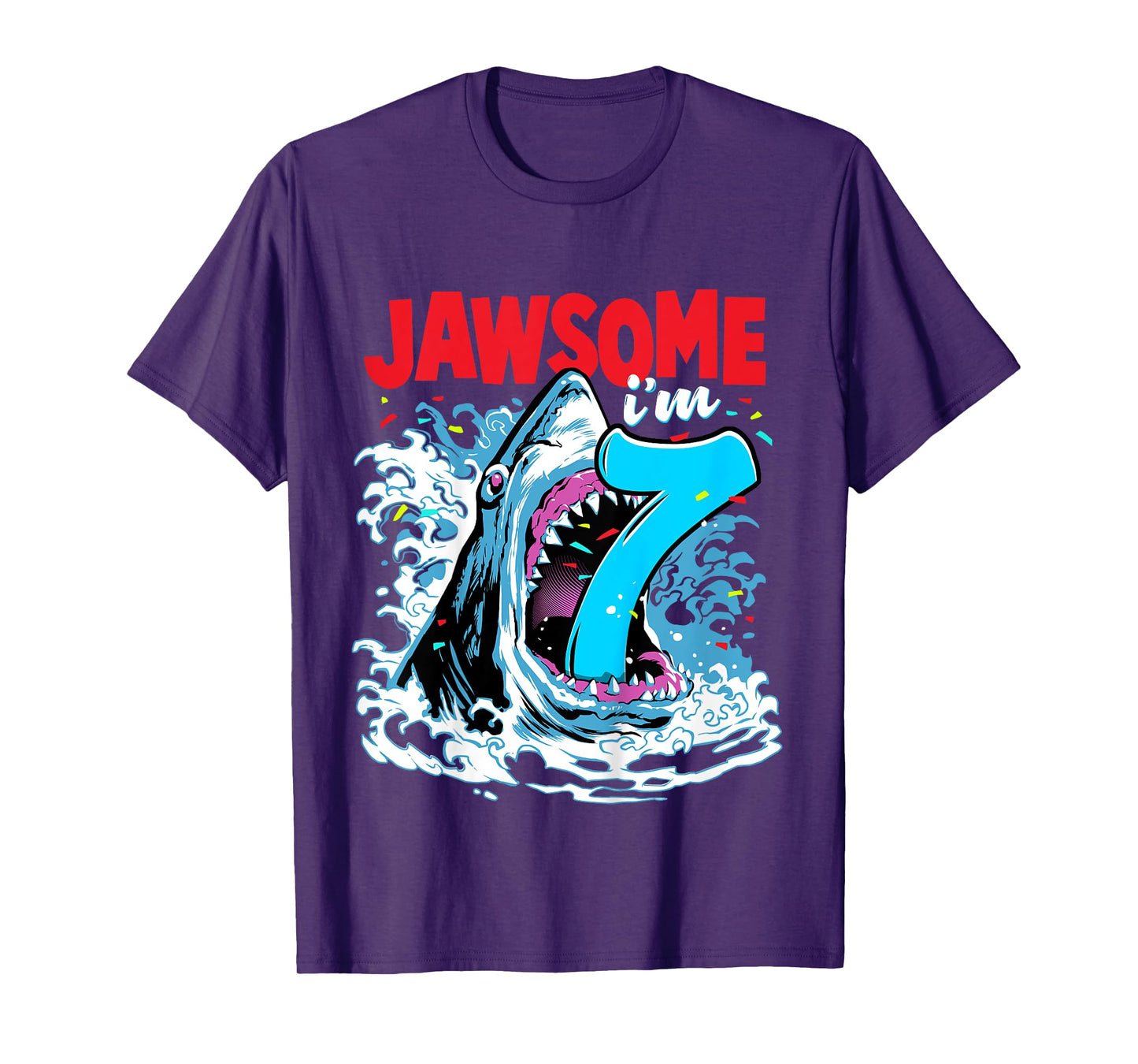 7th Birthday Shirt Shark Birthday Party Gifts for Kids 7 yr T-Shirt