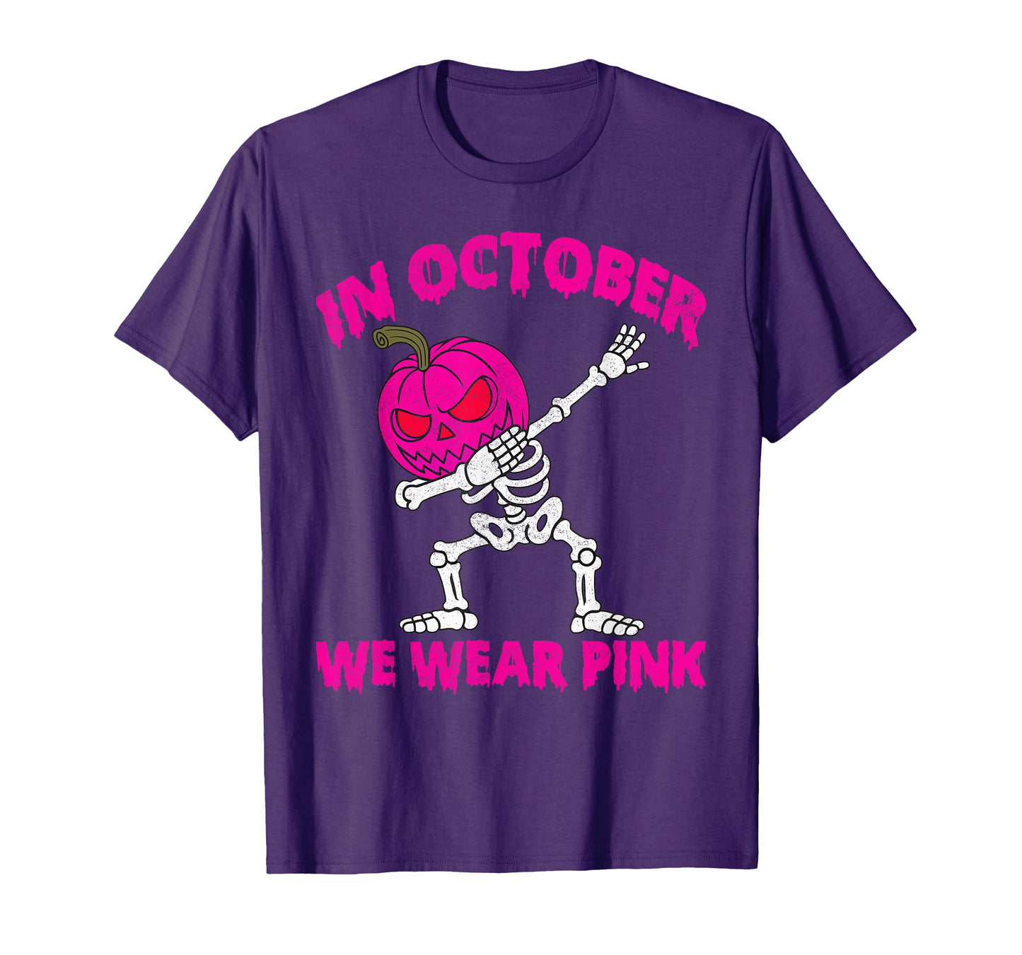 in October We Wear Pink Breast Cancer Pumpkin Halloween Boys T-Shirt