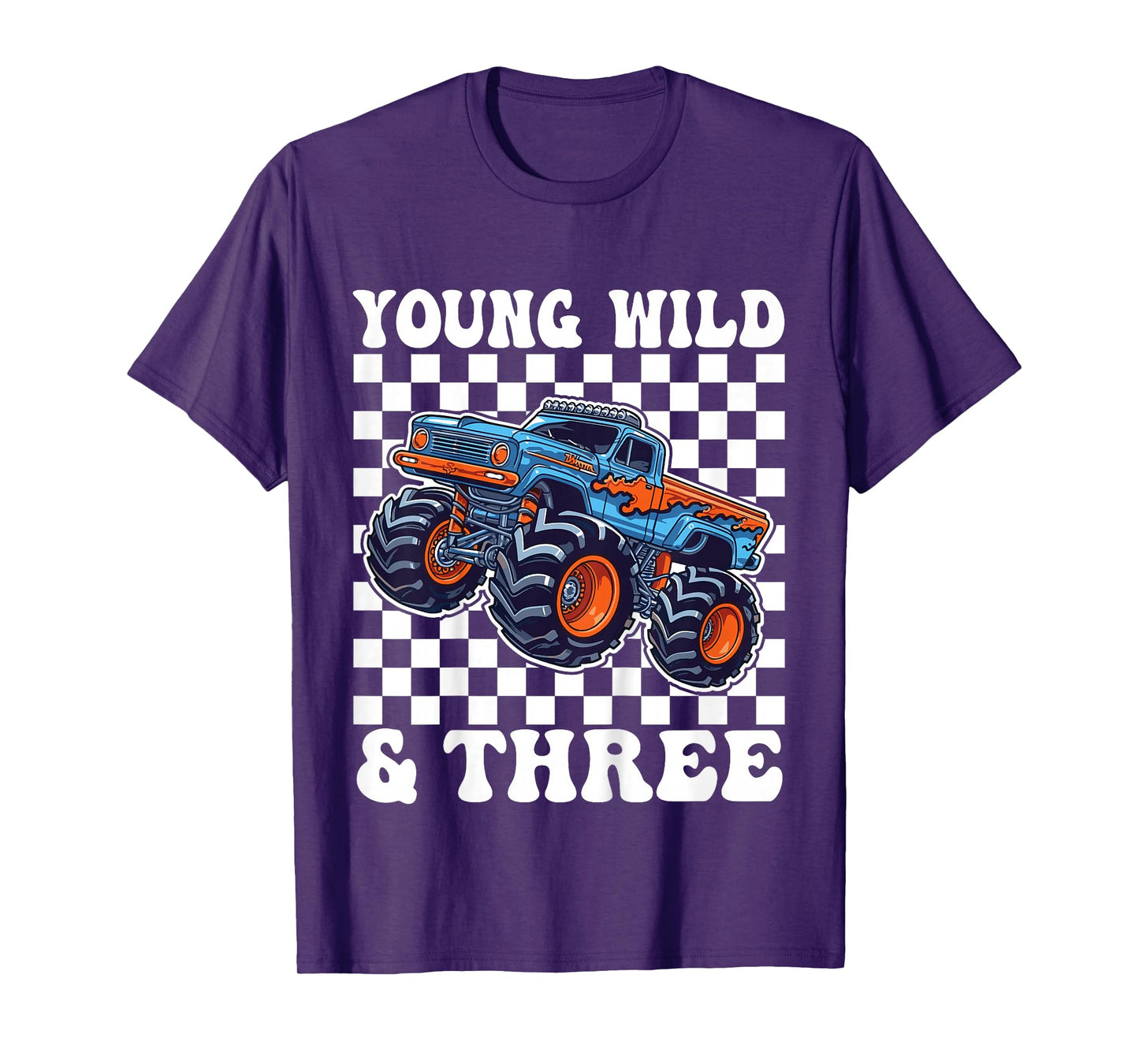 3rd Birthday Monster Truck Young Wild And Three 3 Year Old T-Shirt