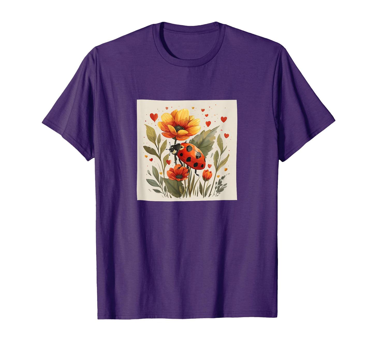Ladybug Flowers With Hearts Around Boho Style Graphic T-Shirt