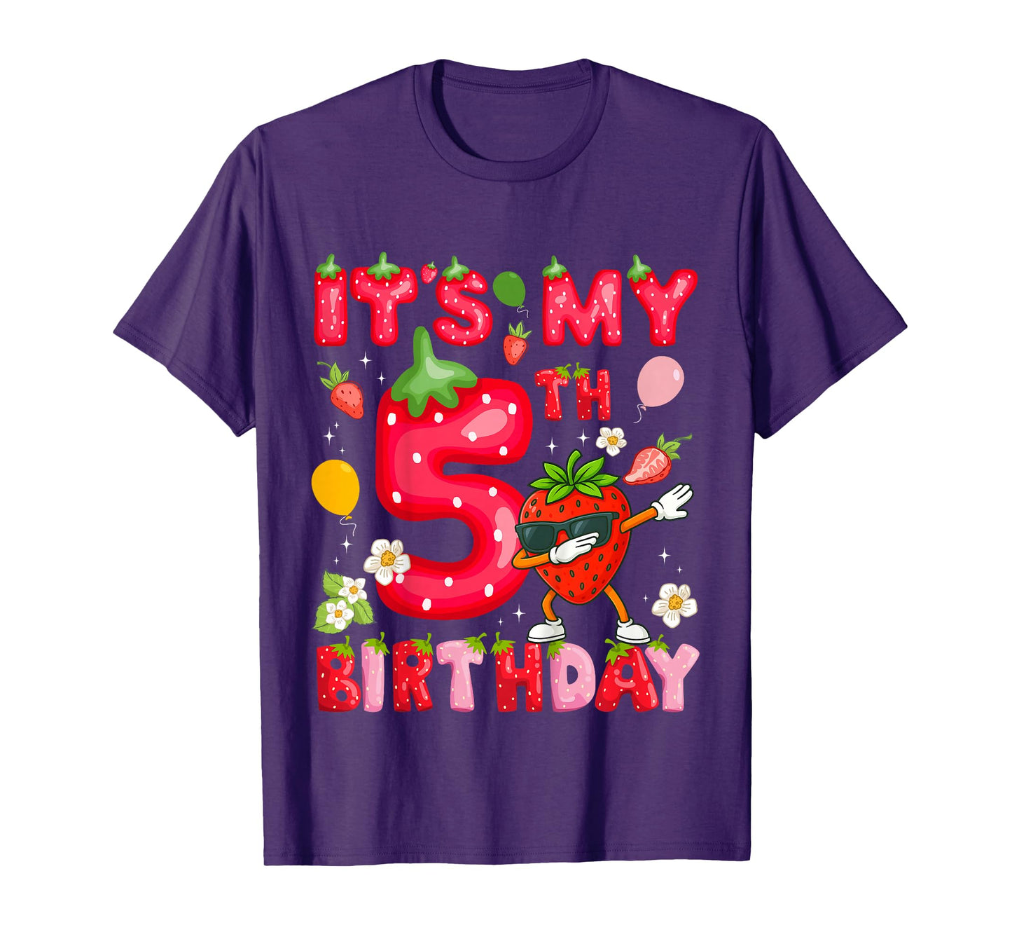 Its My 5th Birthday Boy Girl Five Years Old Sweet Strawberry T-Shirt
