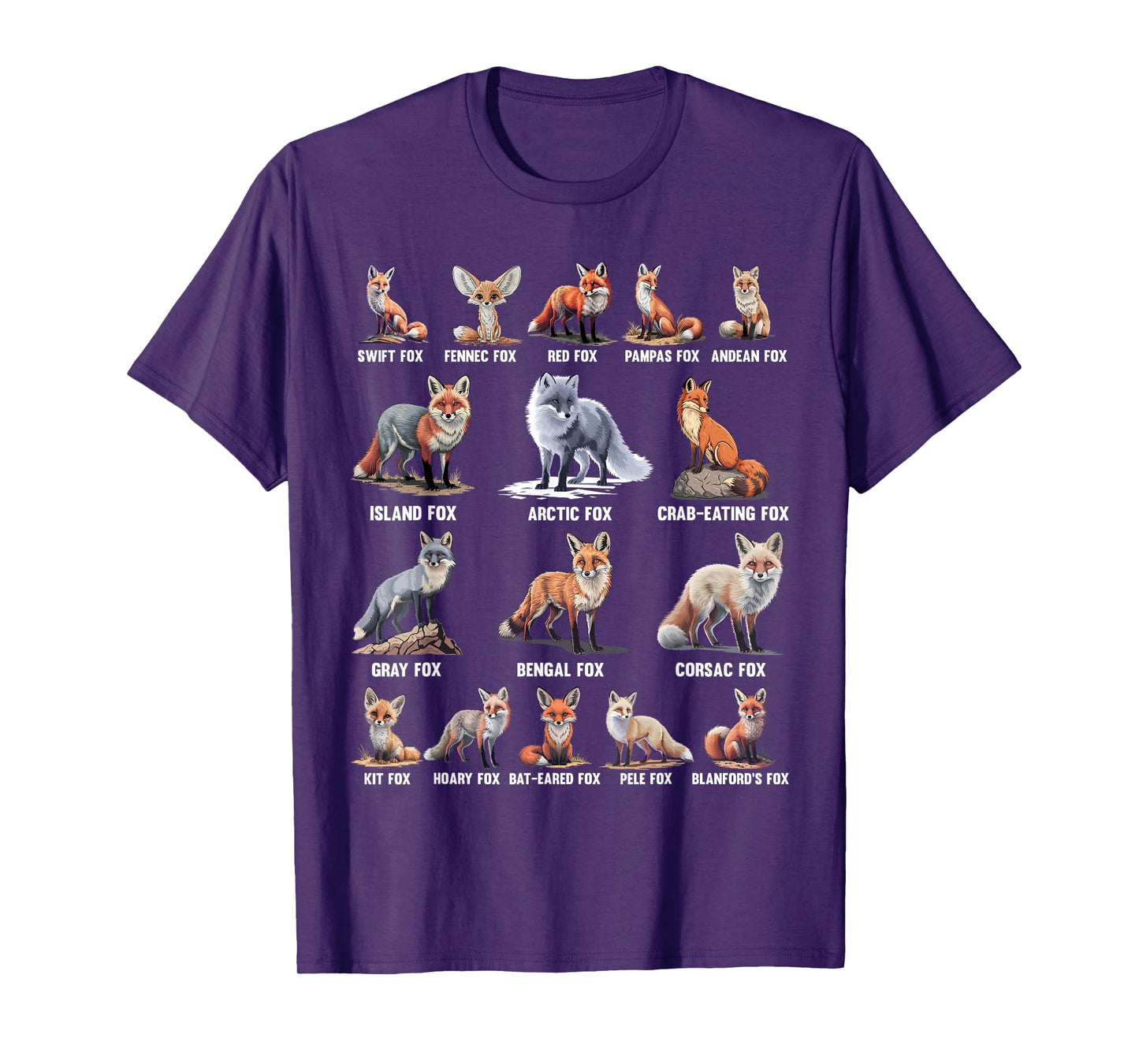 Foxes Of The World Funny Fox Animals Educational T-Shirt