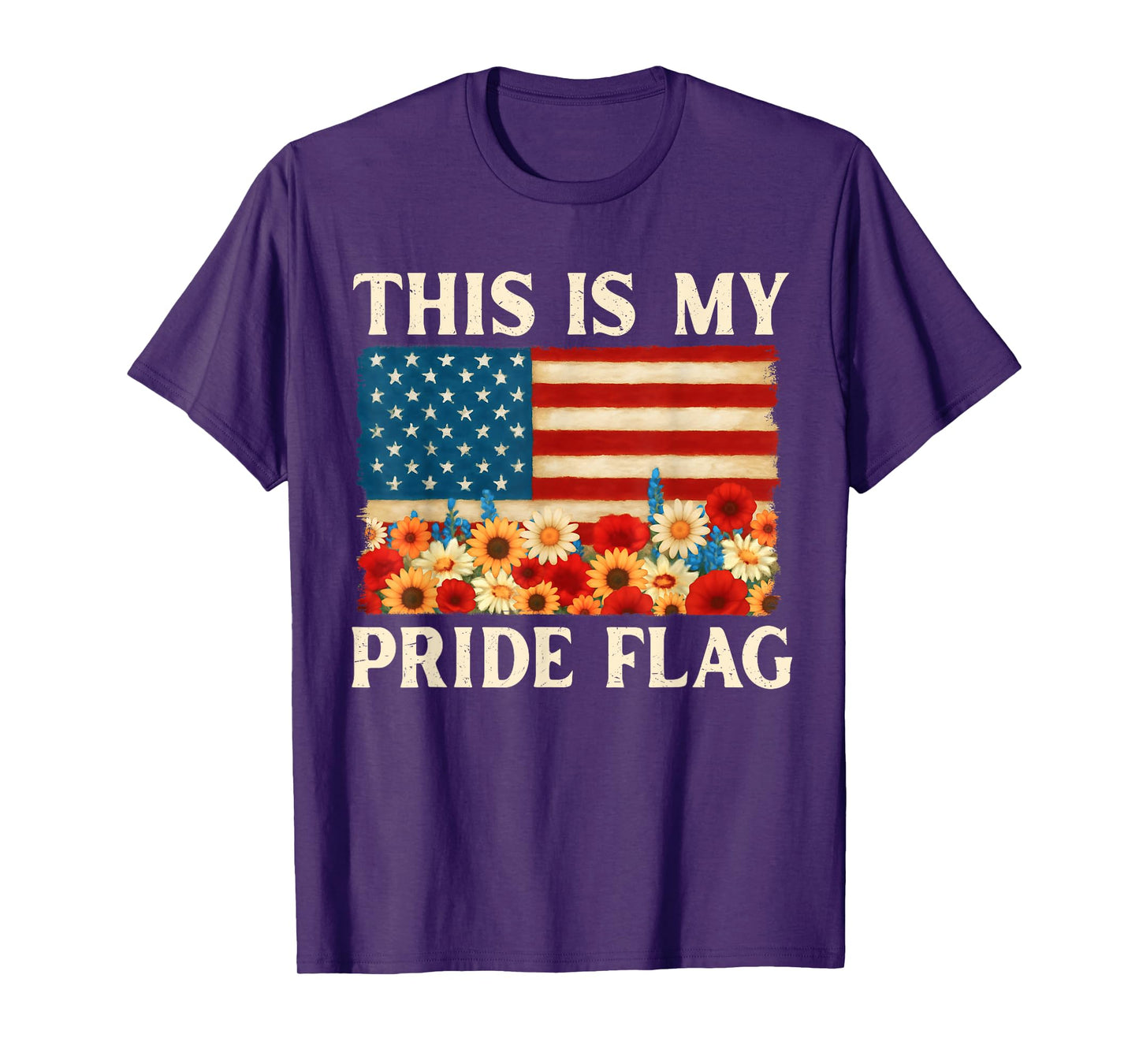 This Is My Pride Flag Boho Floral USA Flag 4th Of July T-Shirt