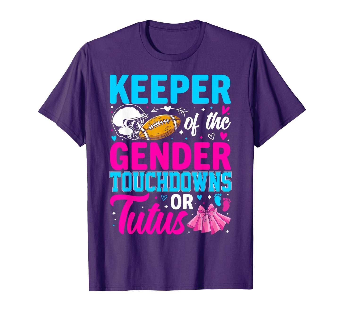 Football Gender Reveal Decorations Baby Shower Co Touchdown or Tutus Funny Keeper of Gender Baby Reveal Party T-Shirt