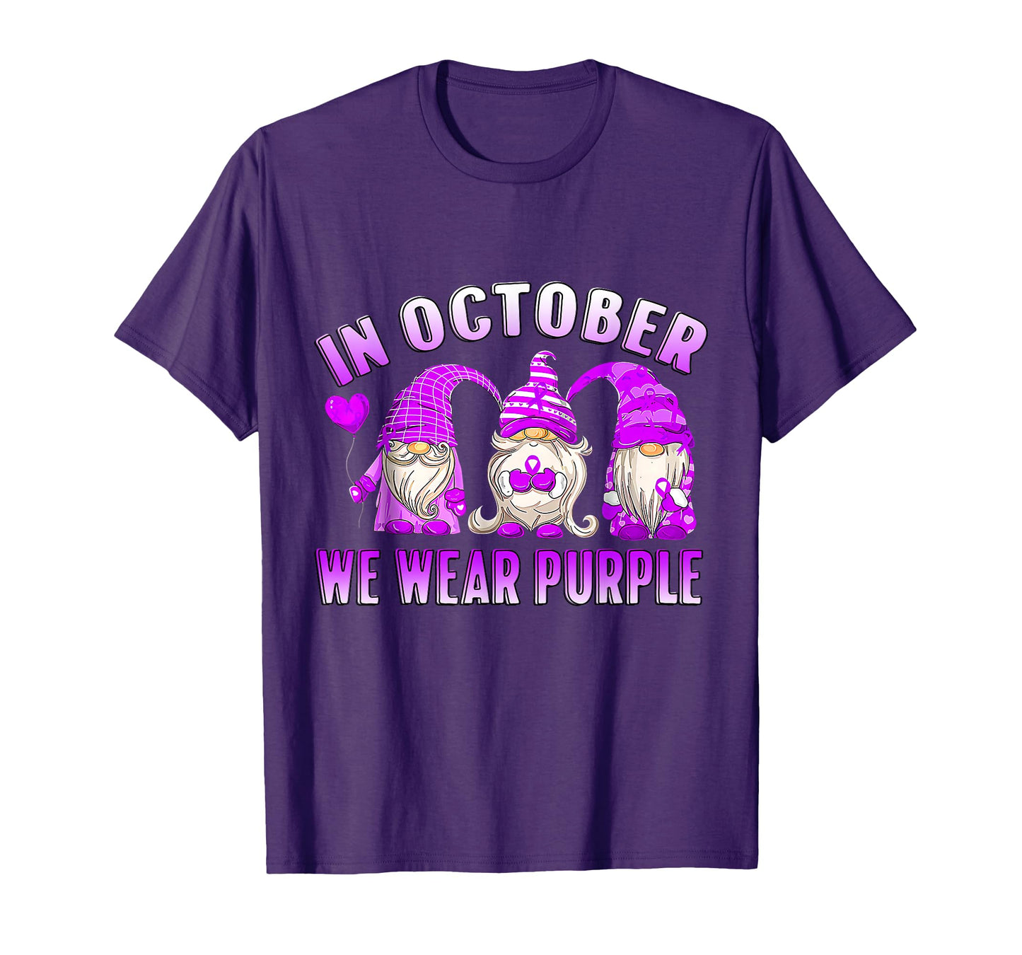 Ribbon Gnomes in October We Wear Purple Domestic Violence T-Shirt