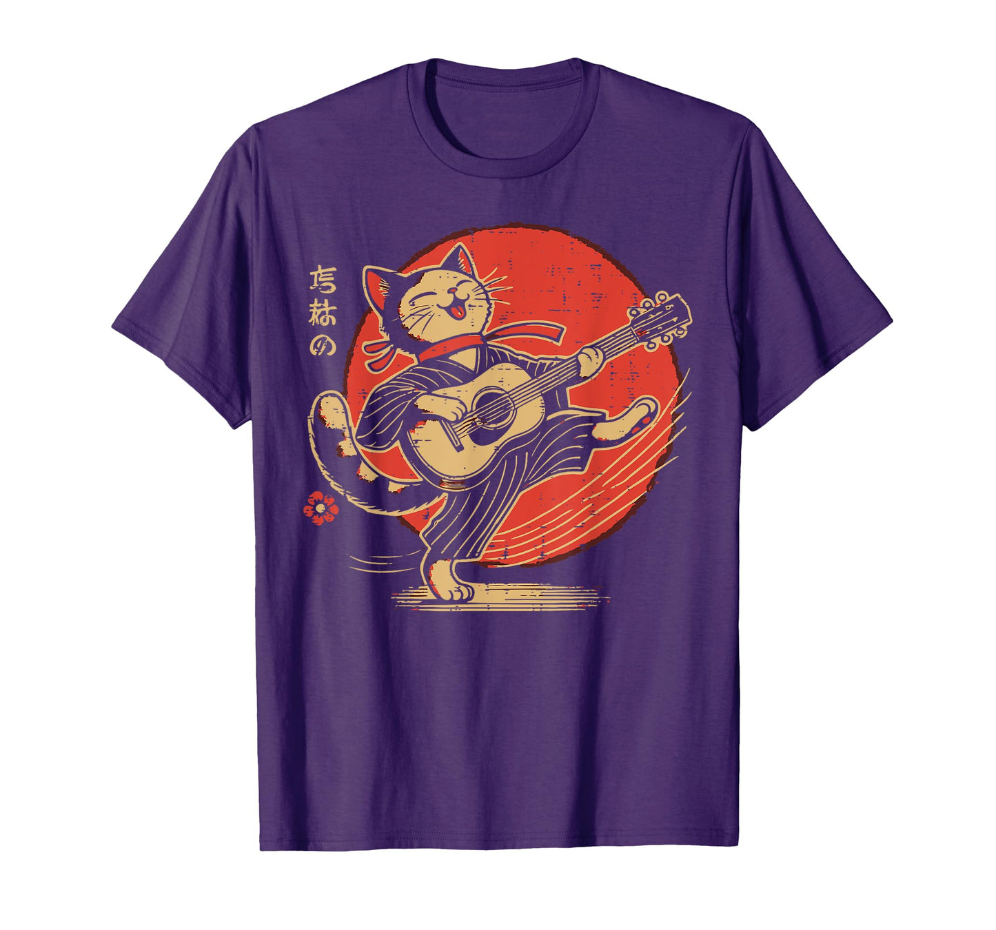 Japanese Cat Guitar Kawaii Music Art Women Girls Kids Men T-Shirt
