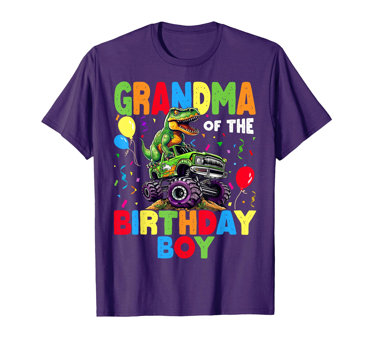 Grandma Of The Birthday Boy Dinosaur T-Rex Monster Truck T-Shirt
