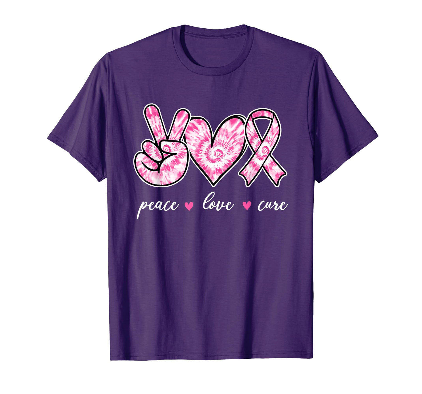 Breast Cancer Awareness Pink Tie Dye Peace Love Cure Faith T-Shirt