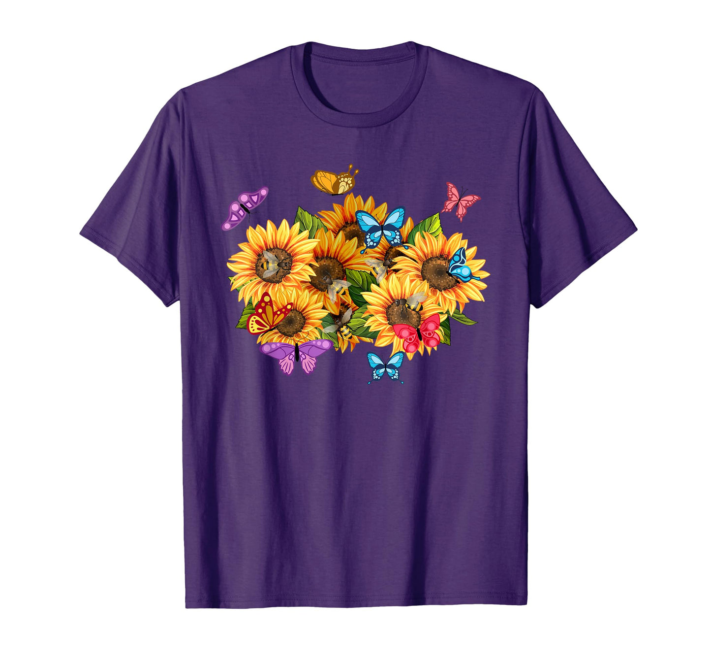 Sunflower Butterfly Summer Bees Florist Floral T-Shirt