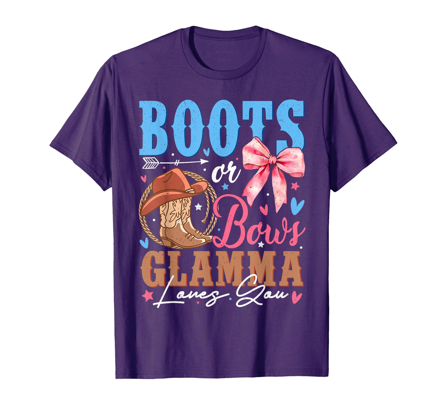 Boots or Bows Gender Reveal Decorations Glamma Loves You T-Shirt