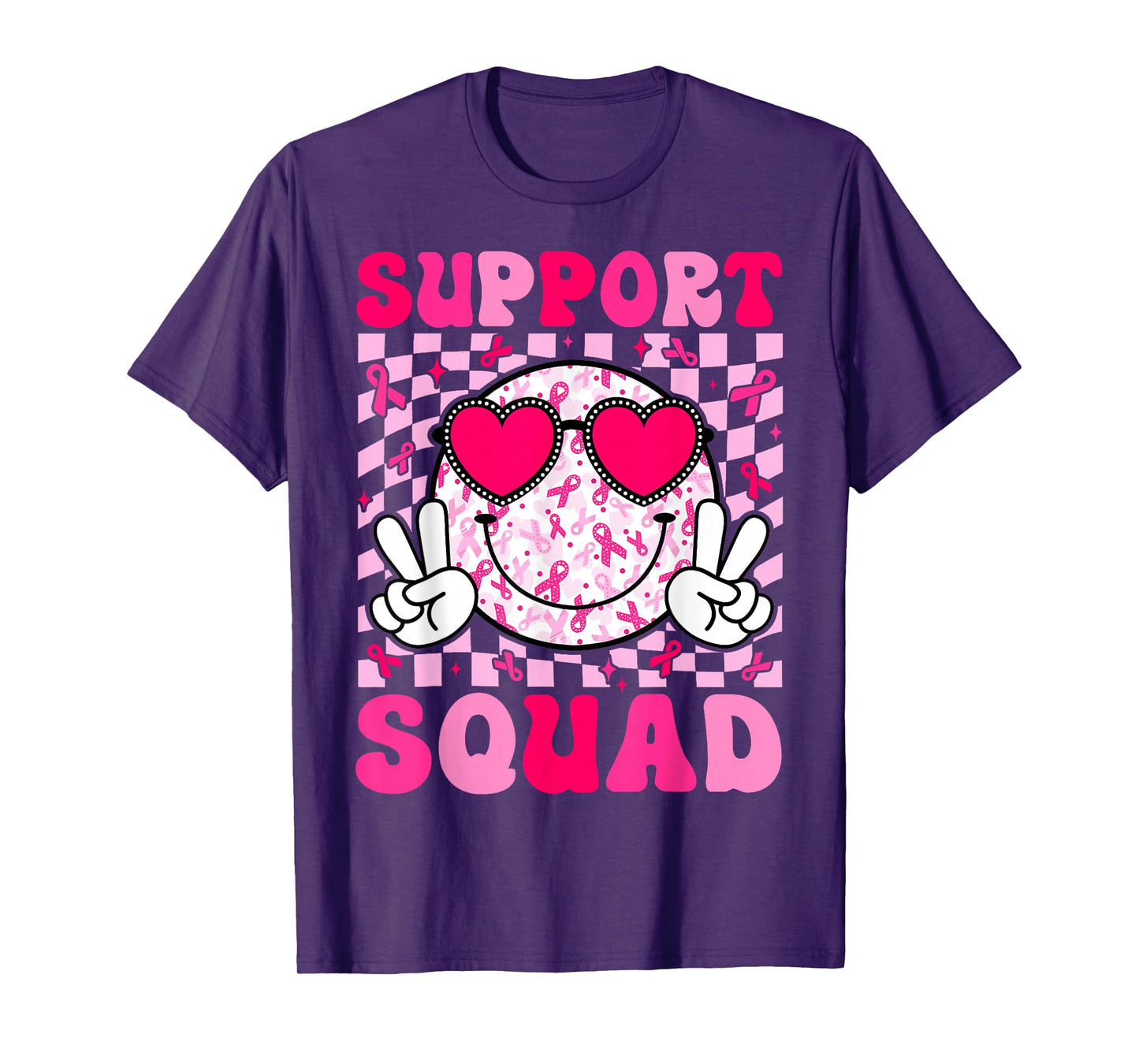Support Squad Breast Cancer Awareness Pink Ribbon Smile Face T-Shirt