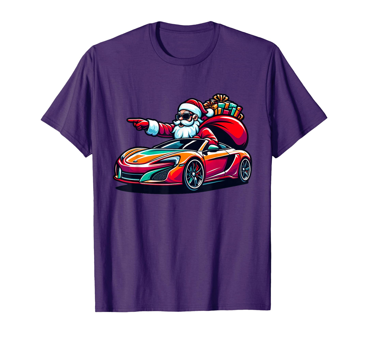 Funny Christmas Santa Claus Driving Sport Car Xmas Pajama T-Shirt