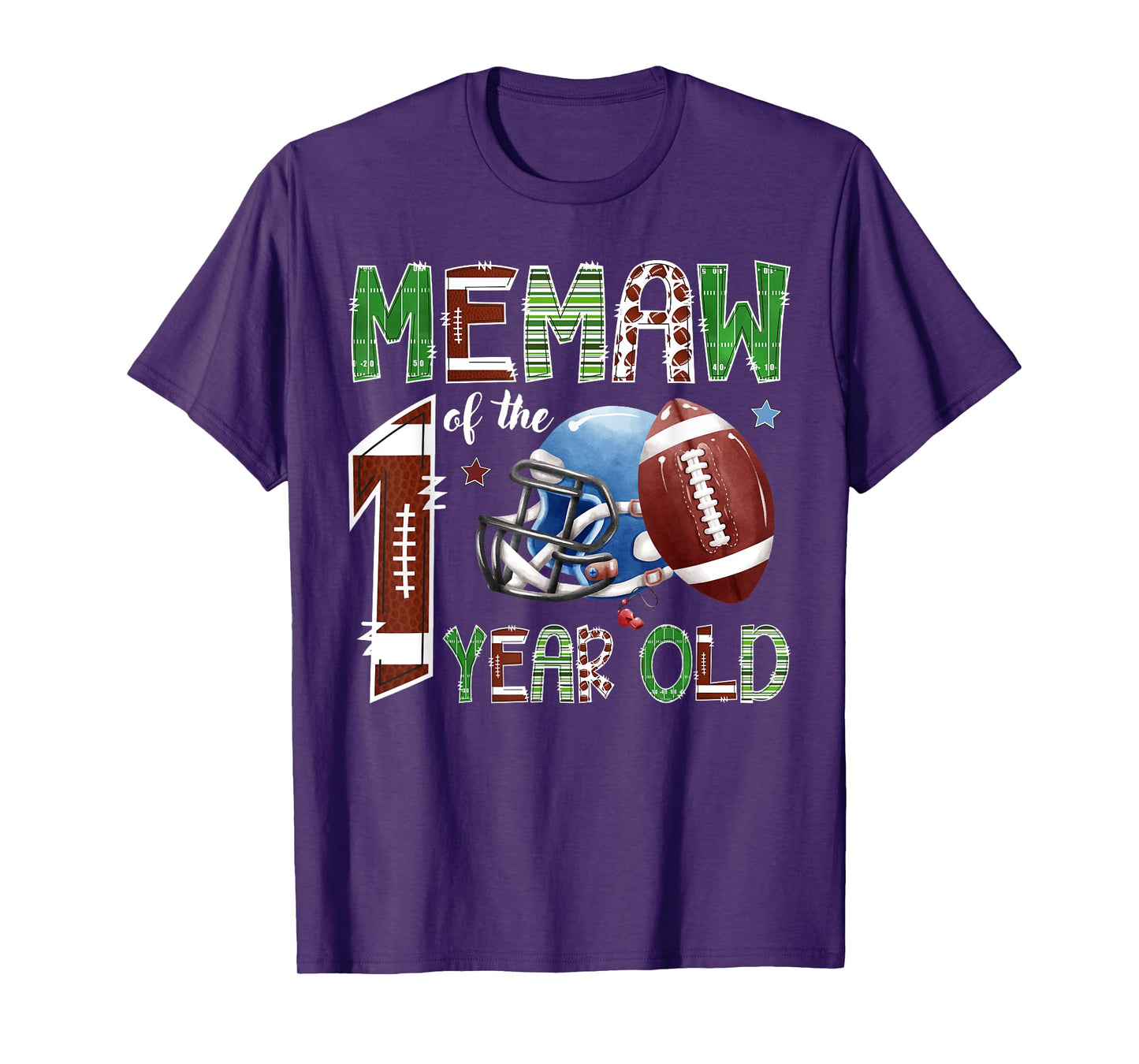 Memaw Of The 1 Year Old Football 1St Year Down Birthday T-Shirt