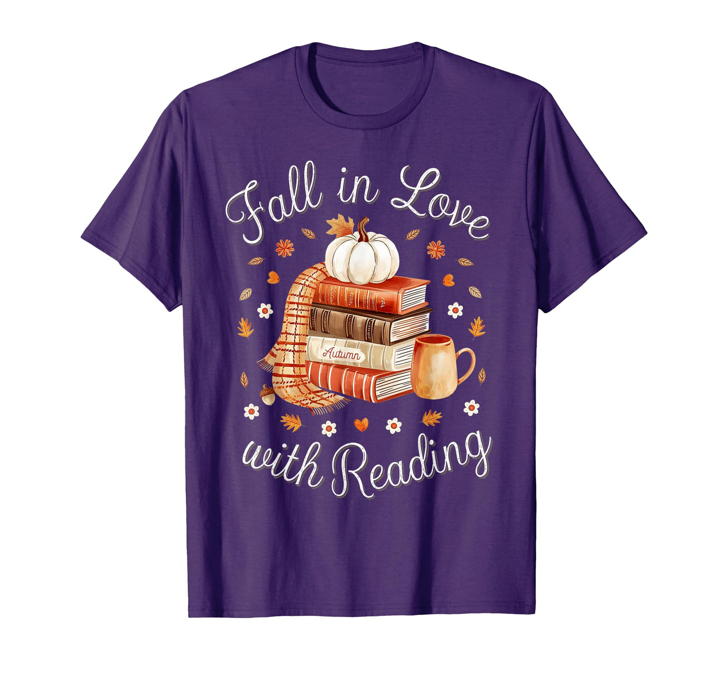 Fall In Love With Reading Book Autumn Pumpkins And Teachers T-Shirt
