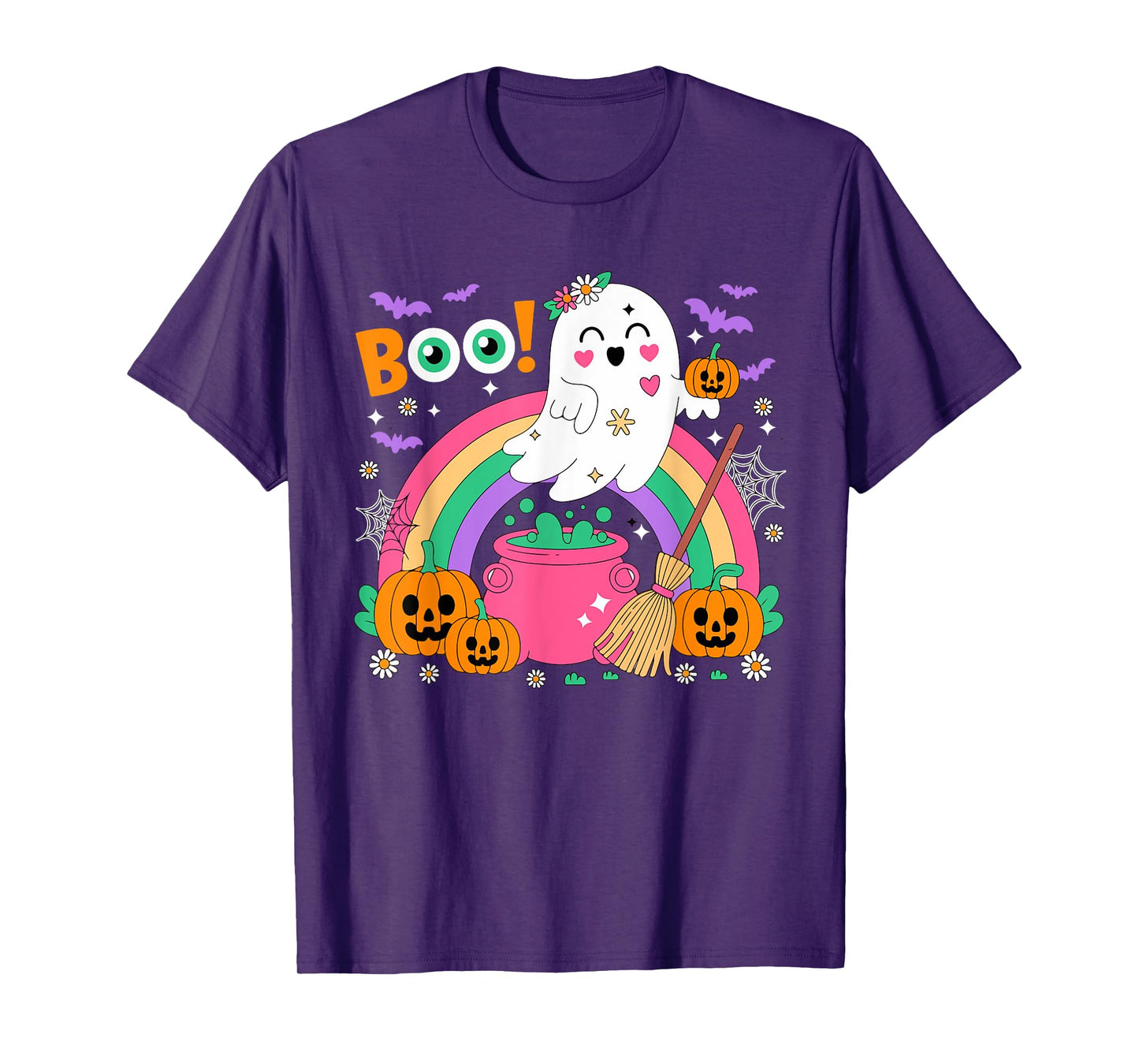 Boo Colorful Rainbow Horror Carved Pumpkin Halloween Ghost T-Shirt