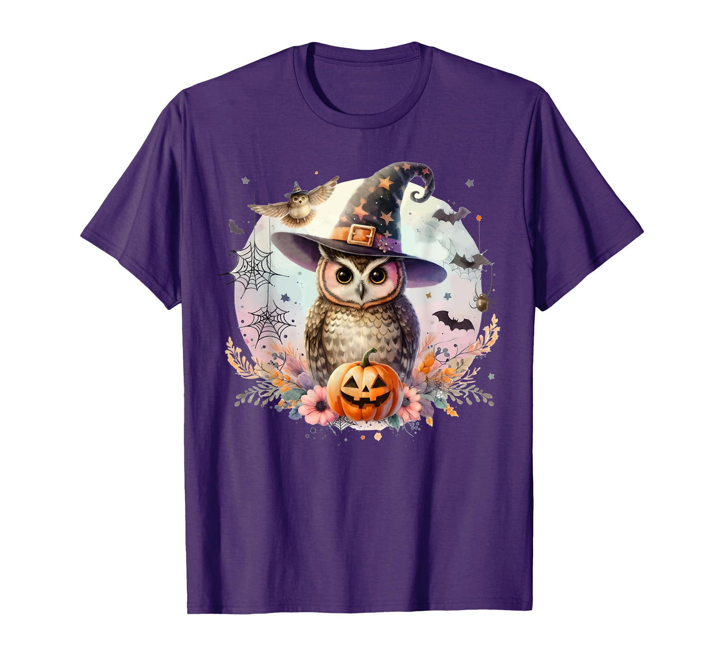 Owl Witch Hat and Pumpkin Funny Halloween Academia Witchy T-Shirt