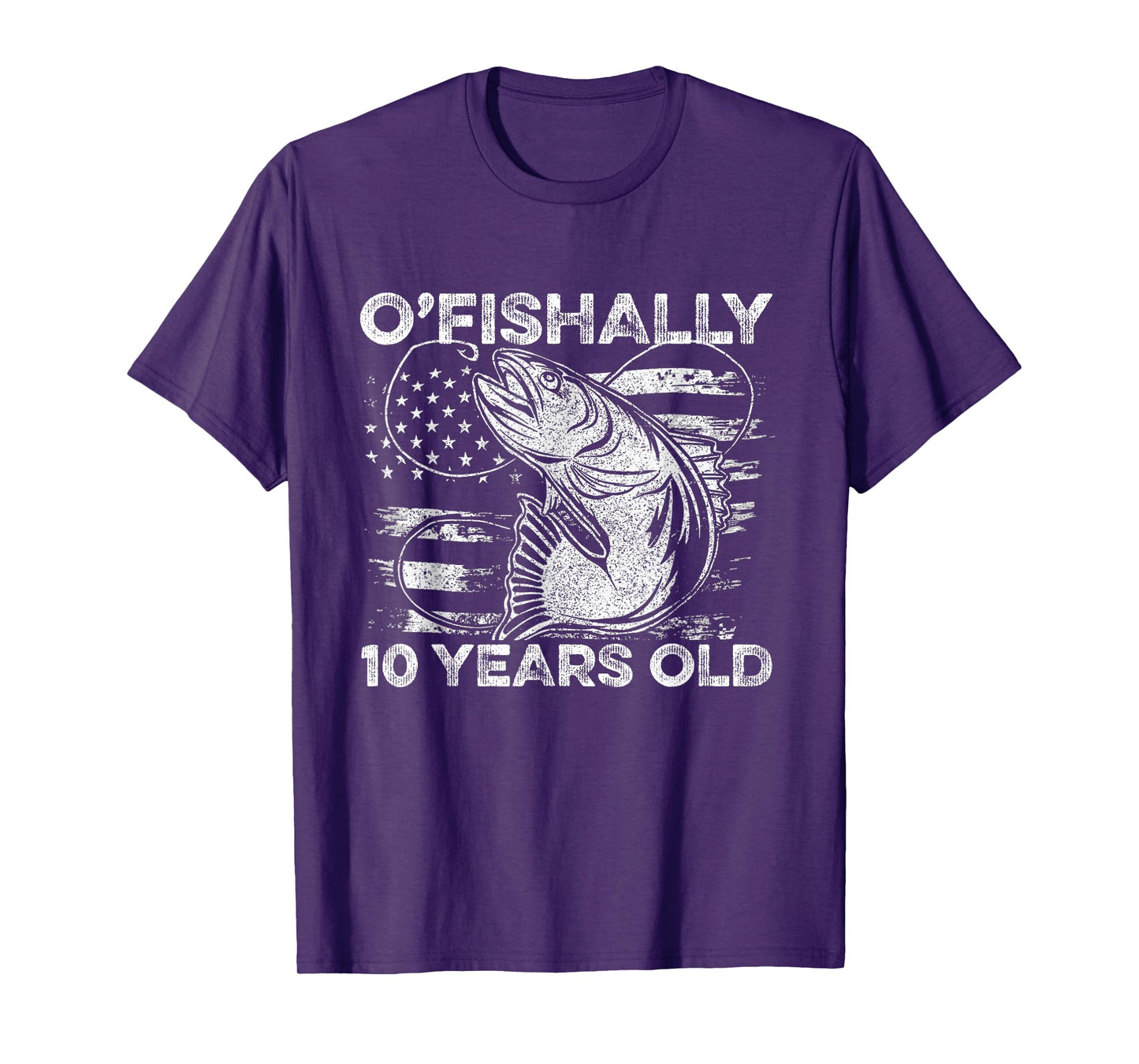 Ofishally 10 Year Old Shirt 10th Birthday Fishing US Flag T-Shirt