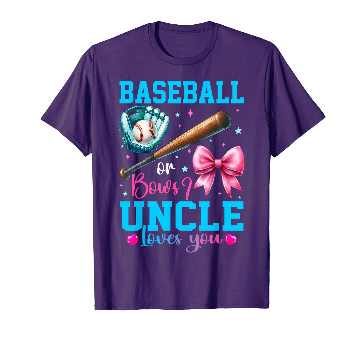 Baseball or Bows Uncle Loves You Gender Reveal Baby Party T-Shirt