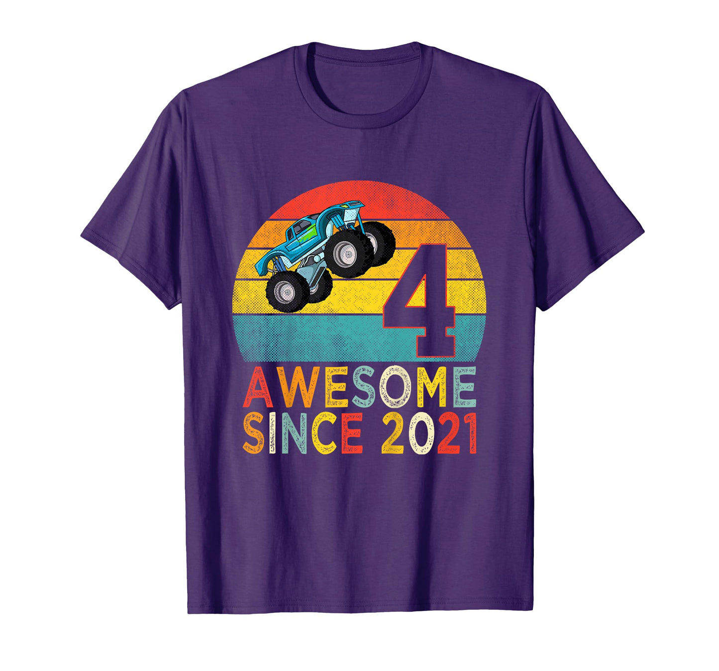 4th Birthday Monster Truck Lover 4 Years Old Vintage Retro T-Shirt