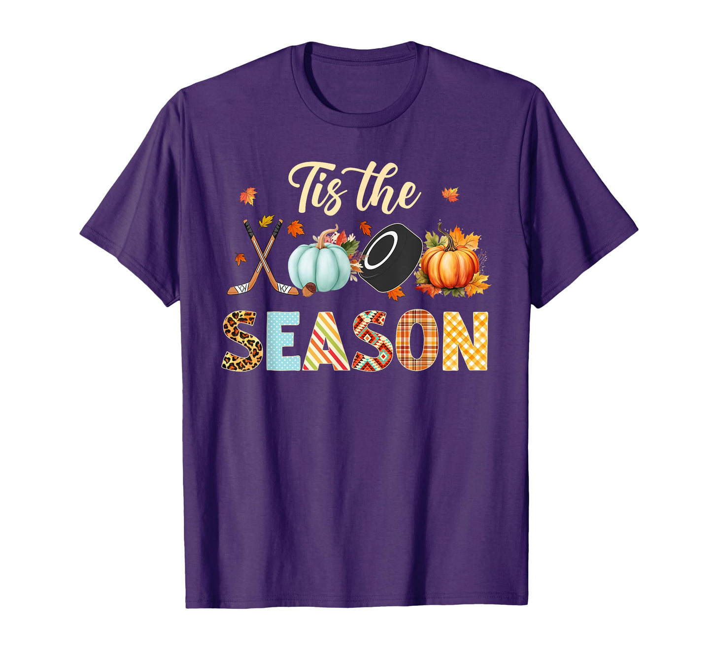 Hockey Tis The Season Pumpkin Autumn Fall Thanksgiving T-Shirt