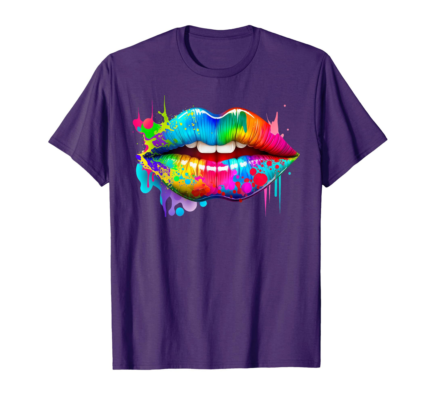 Colorful Lips Trendy Kiss Mouth Women Bright Mouth Dripping T-Shirt