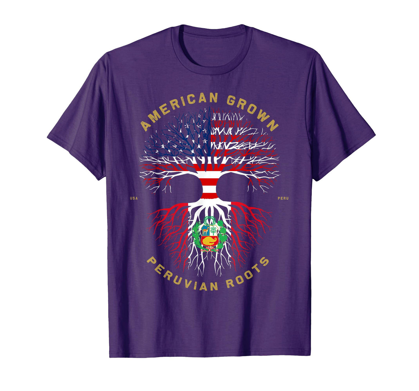 American Grown With Peruvian Roots Tree USA Flag Gifts T-Shirt
