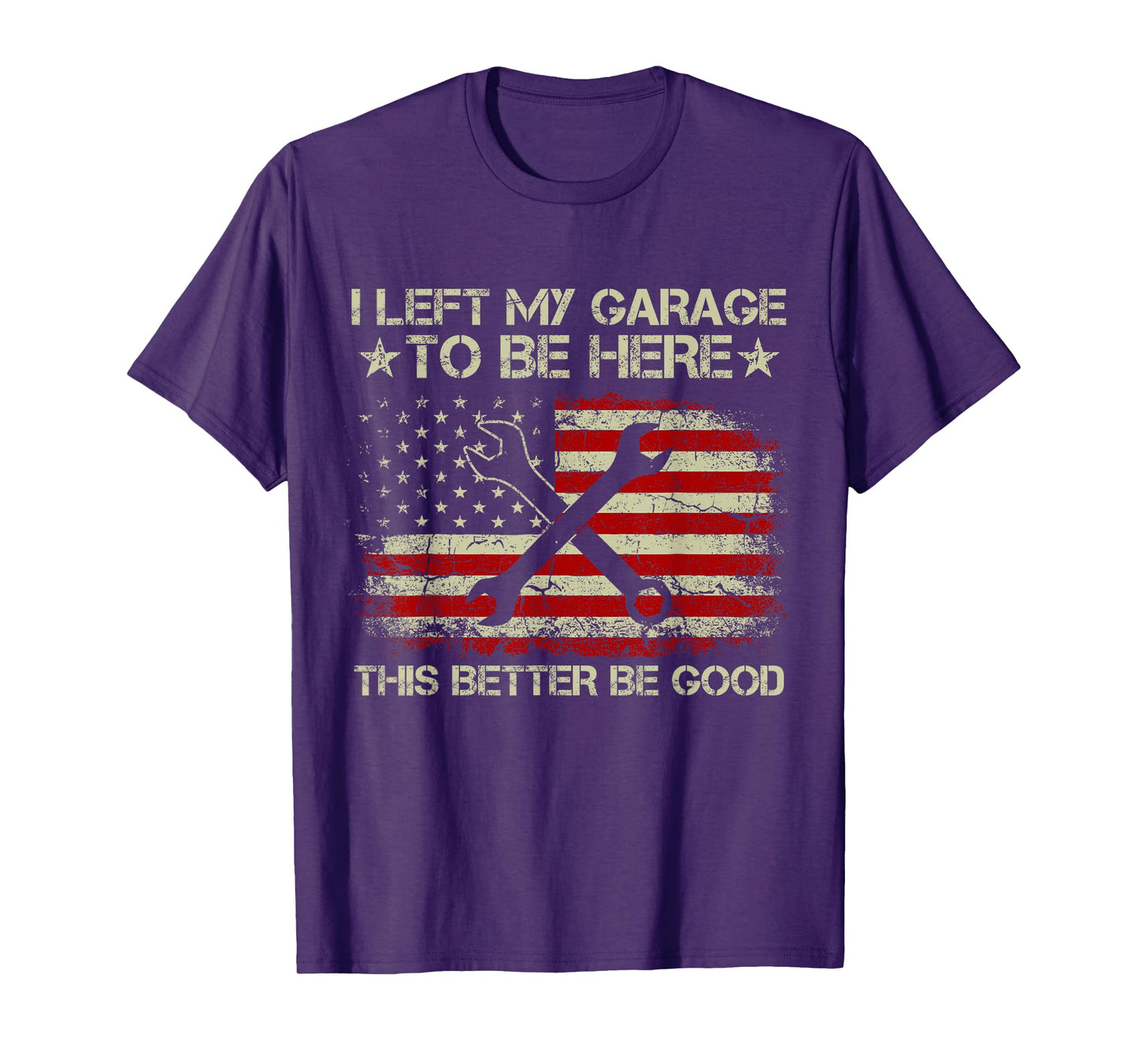 I Left My Garage To-Be Here Retro US American Flag Mechanic T-Shirt