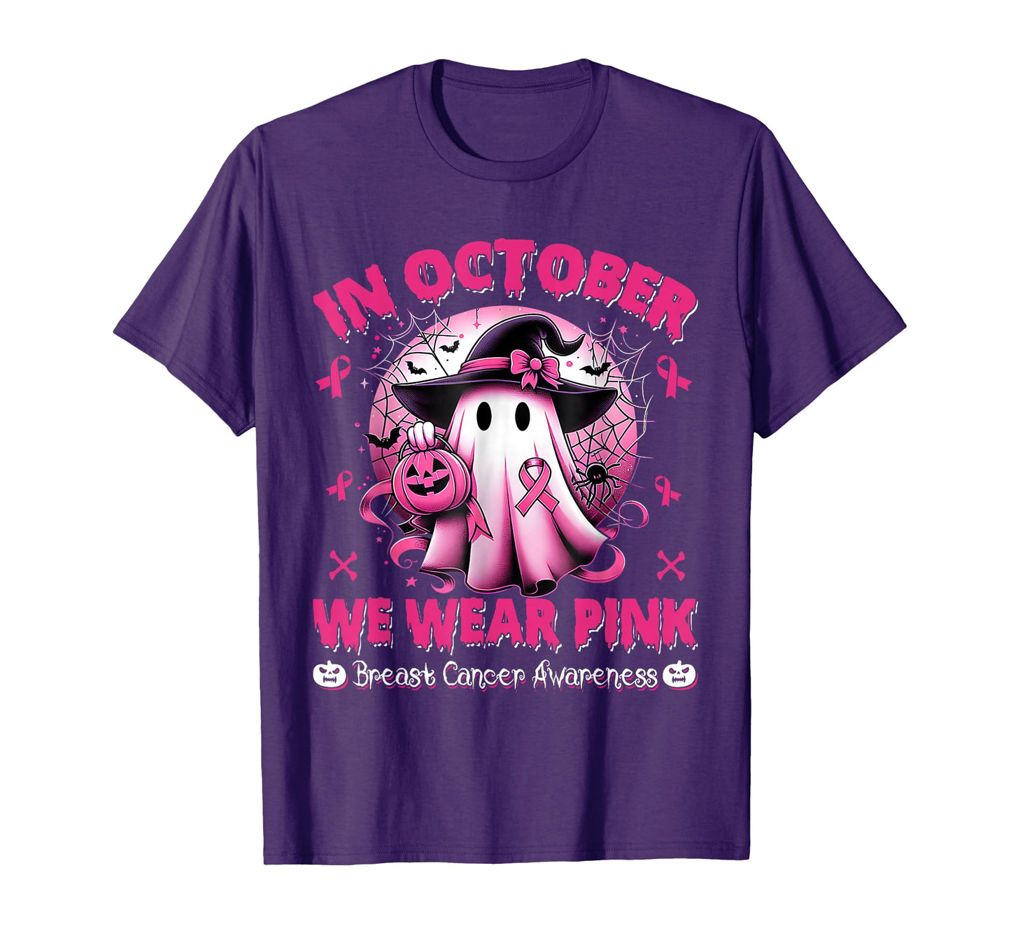 in October We Wear Pink Shirt Ghost Breast Cancer Awareness T-Shirt