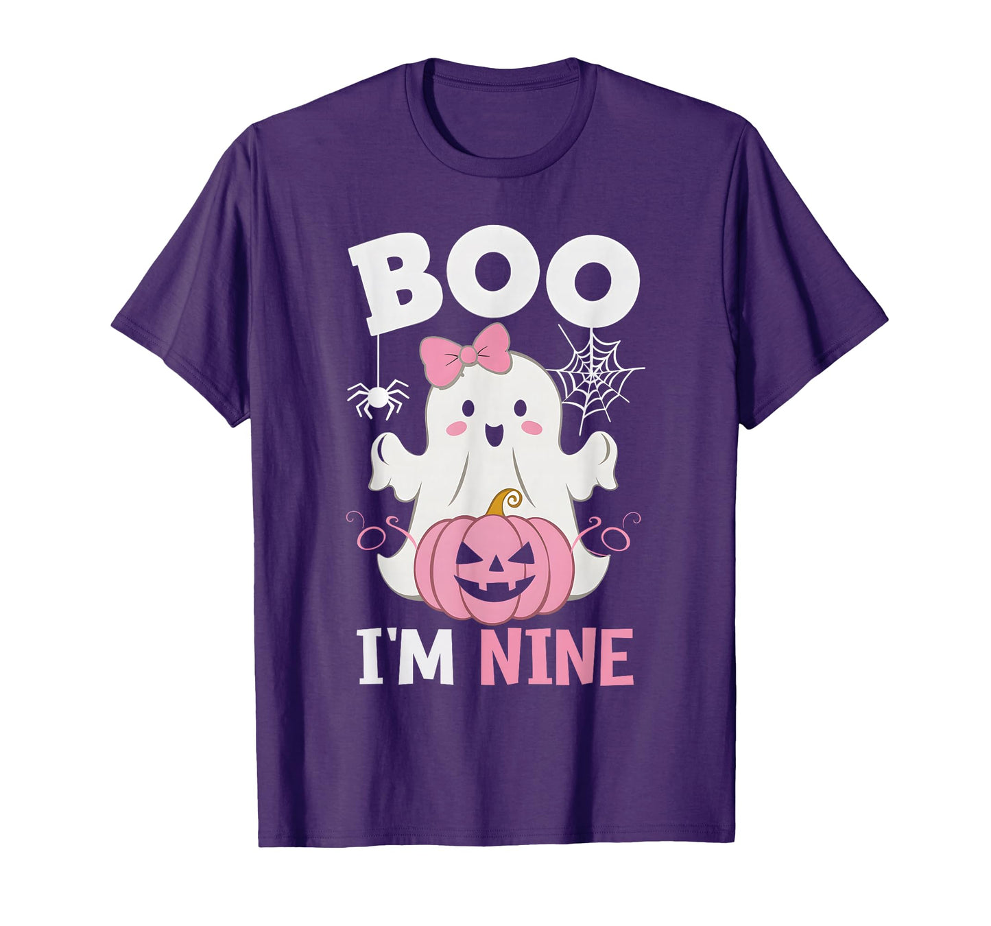 Ghost Boo I'm Nine Year 9th Birthday Girls Halloween Groovy T-Shirt