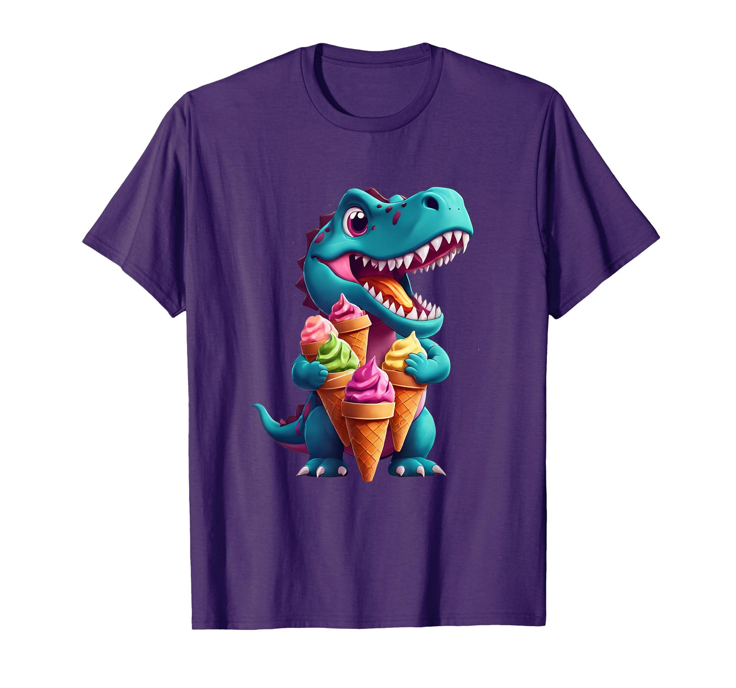 T-Rex Dinosaur Eating Ice Cream Cone Party Men Women Kids T-Shirt