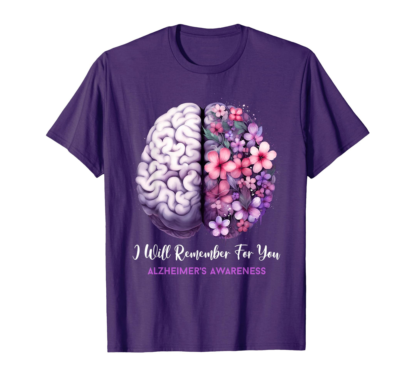 Alzheimer's Awareness Brain Flower Ribbon Purple Dementia T-Shirt